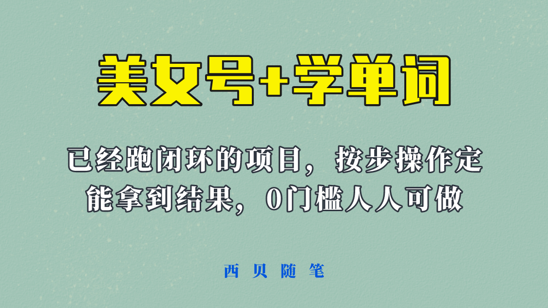 《美女号+学单词》玩法,信息差而已 课程拆开揉碎了和大家去讲 (教程+素材)