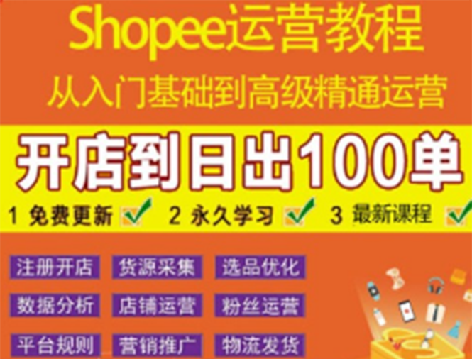 shopee运营教程:从入门基础到高级精通,开店到日出100单(全套课程)