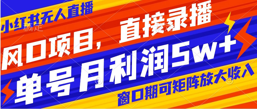 风口项目,小红书无人直播带货,直接录播,可矩阵,月入5w+