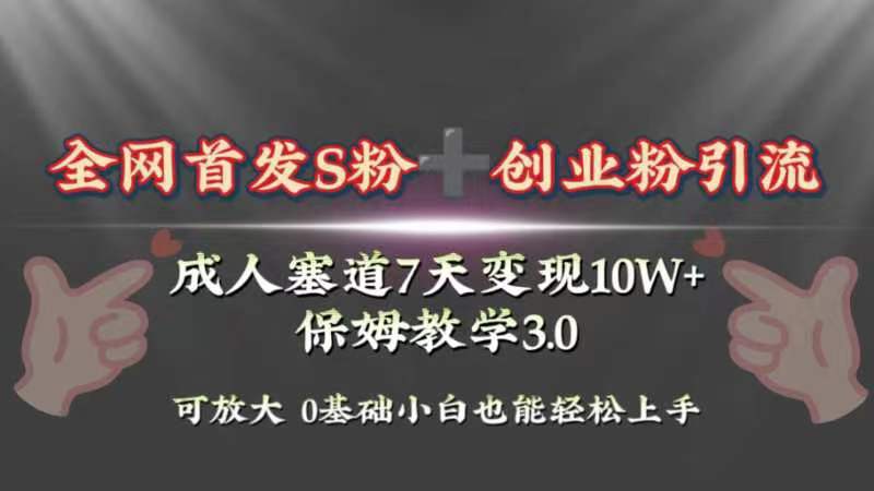 全网首发s粉加创业粉引流变现,成人用品赛道7天变现10w+保姆教学3.0