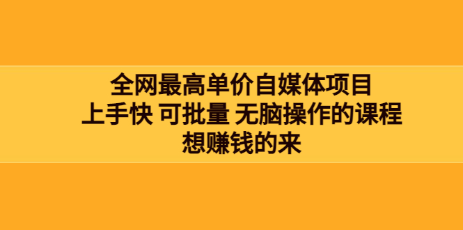 全网最单高价自媒体项目:上手快 可批量 无脑操作的课程,想赚钱的来