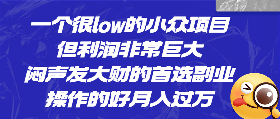 一个很low的小众项目,但利润非常巨大,闷声发大财的首选副业,月入过万