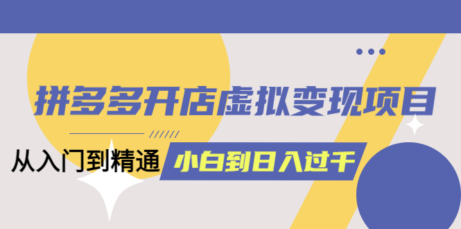 拼多多开店虚拟变现项目:入门到精通 从小白到日入1000(完整版)6月13更新