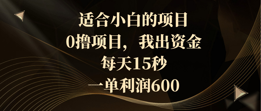 适合小白的项目,0撸项目,我出资金,每天15秒,一单利润600