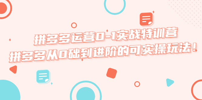拼多多运营0-1实战特训营,拼多多从0础到进阶的可实操玩法!