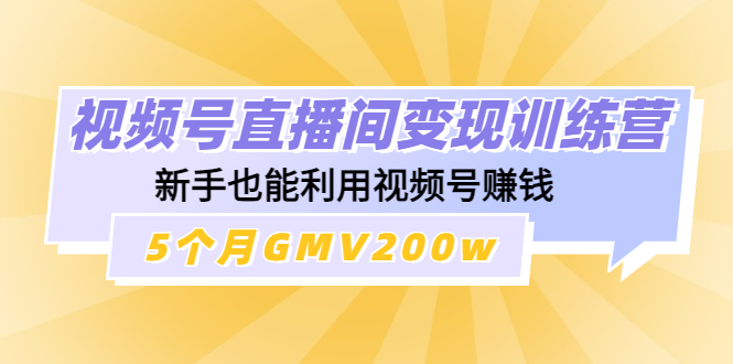 视频号直播间变现训练营:新手也能利用视频号赚钱,5个月GMV200w