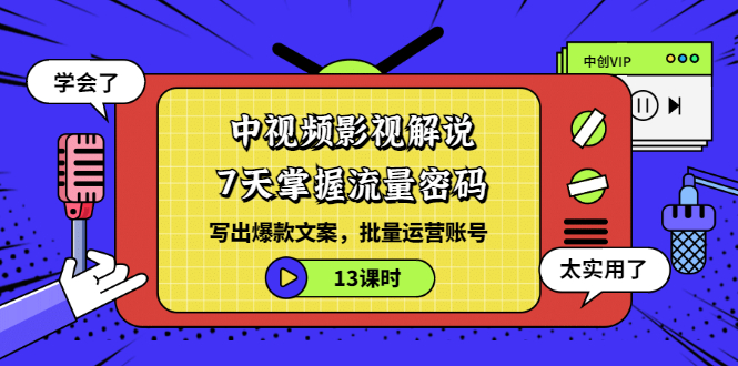 中视频影视解说：7天掌握流量密码：写出爆款文案，批量运营账号（13课时）