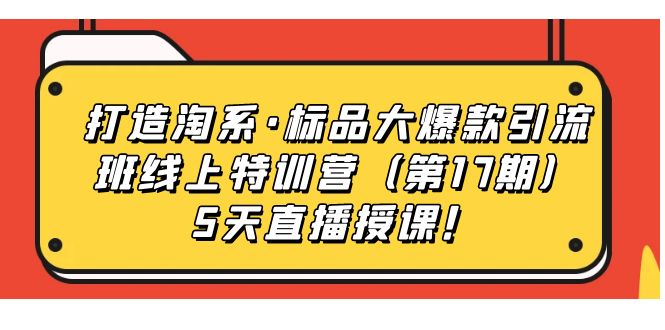 打造淘系·标品大爆款引流班线上特训营(第17期)5天直播授课!