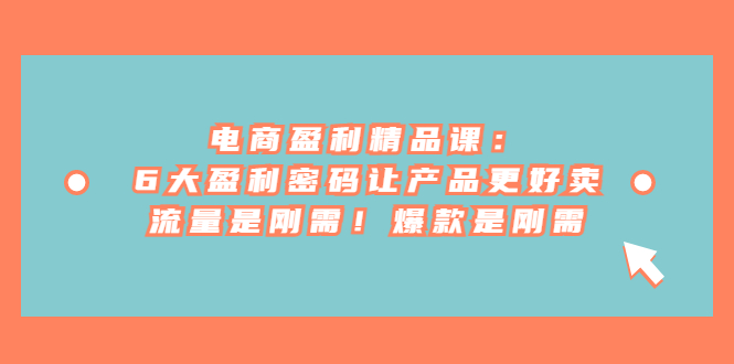 电商 盈利精品课:6大盈利 密码让产品更好卖,流量是刚需!爆款是刚需