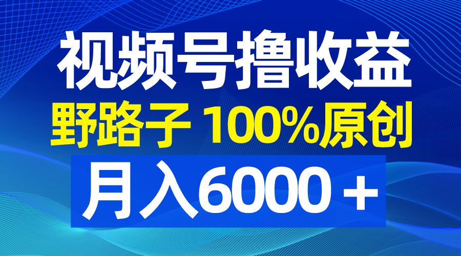 视频号野路子撸收益,100%原创,条条爆款,月入6000+