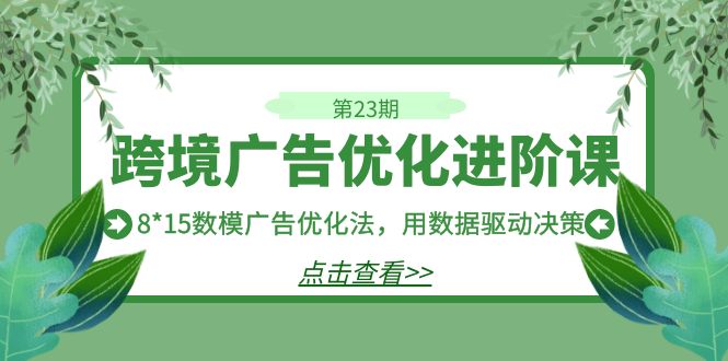 跨境广告·优化进阶课·第23期,8*15数模广告优化法,用数据驱动决策