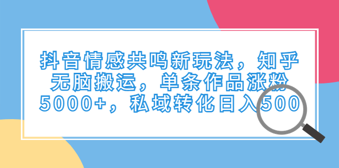 抖音情感共鸣新玩法,知乎无脑搬运,单条作品涨粉5000+,私域转化日入500