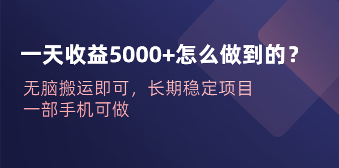 一天收益5000+怎么做到的?无脑搬运即可,长期稳定项目,一部手机可做