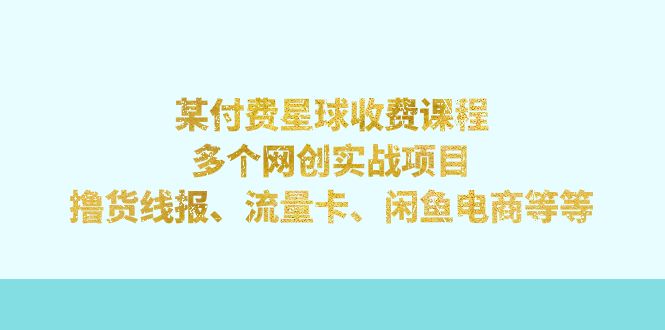 某付费星球课程:多个网创实战项目,撸货线报、流量卡、闲鱼电商等等