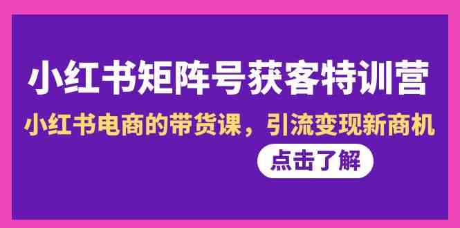 小红书-矩阵号获客特训营-第10期,小红书电商的带货课,引流变现新商机