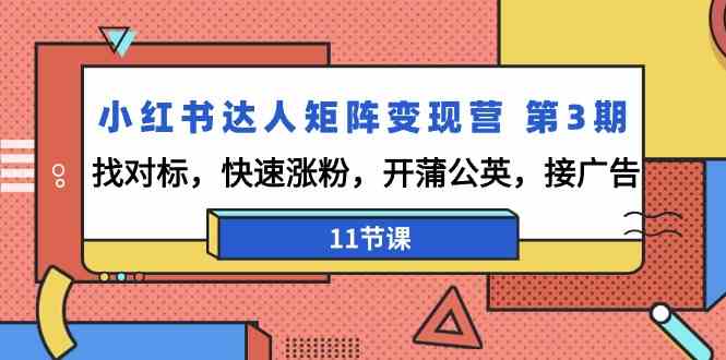 小红书达人矩阵变现营 第3期,找对标,快速涨粉,开蒲公英,接广告-11节课